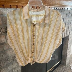 Tan and white button down blouse (size XL)